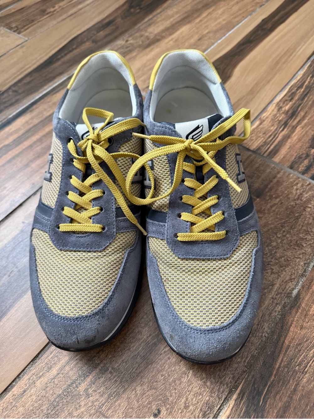 Hogan Men's Gray and Yellow Mesh Suede Sneakers